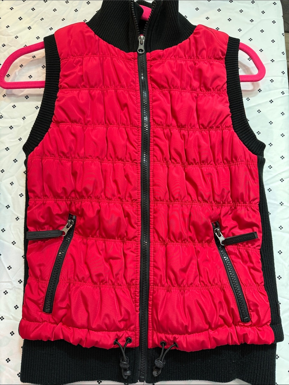 Calvin Klein Red Quilted Vest with Black Trim